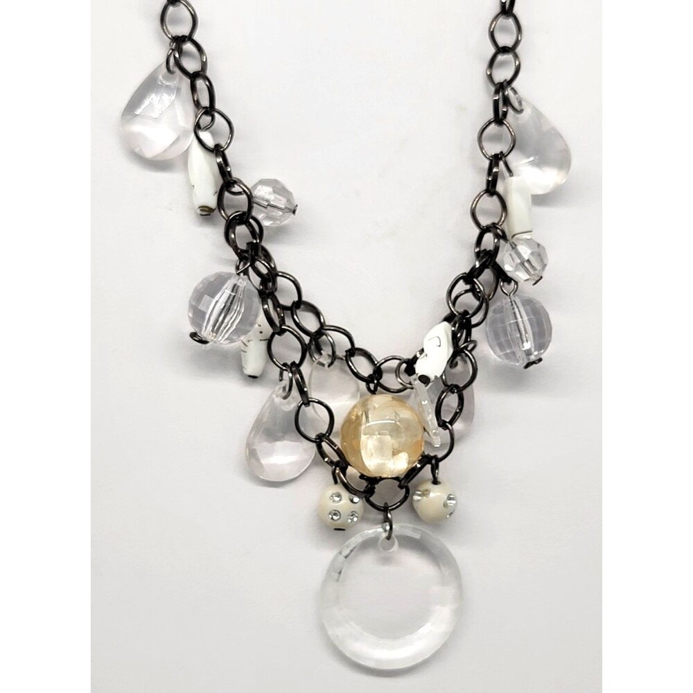 Acrylic Beaded Statement Necklace Gunmetal Chain Layered Dangle Vintage Unique